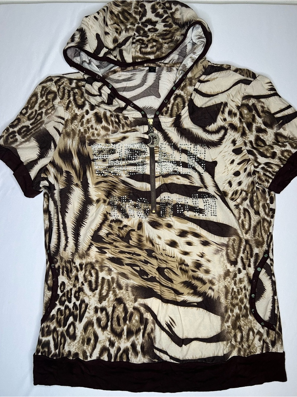 Y2K Animal Print Short-Sleeve Hoodie Top